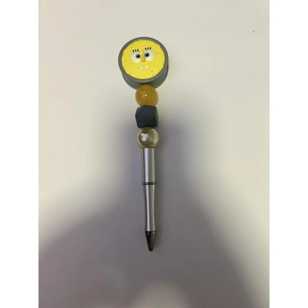 SpongeBob SquarePants Beaded Pen Yellow Grey Pearl Black Ink Cute Novelty Gift